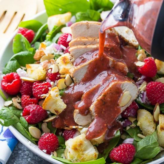 Raspberry Spinach Panzanella