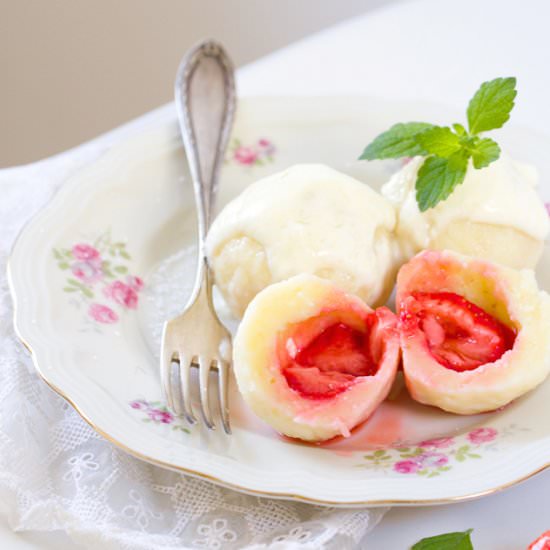 Strawberry Stuffed Cheese Dumplings