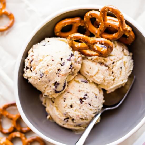 Salted Pretzel Ice Cream w/ Choc+PB
