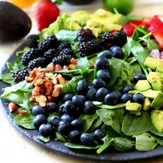 Triple Berry Almond Spinach Salad
