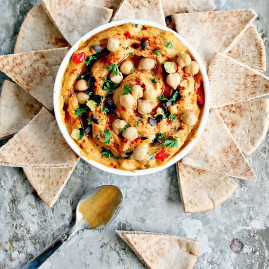 homemade roasted vegetable hummus