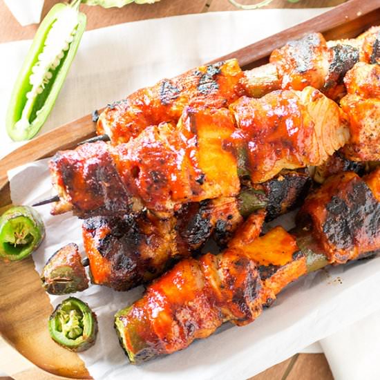 Chicken and Pork BBQ Skewers
