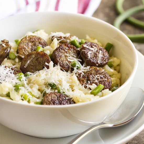 Sausage and Garlic Scape Risotto