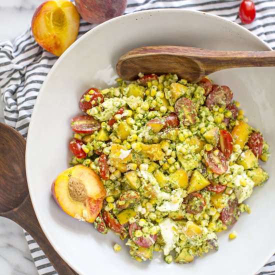 Grilled Corn + Peach Summer Salad