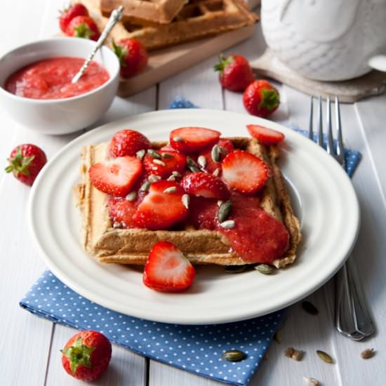 Oat Waffles with Strawberry Jam
