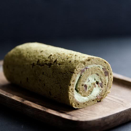 Matcha and Red Bean Swiss Roll