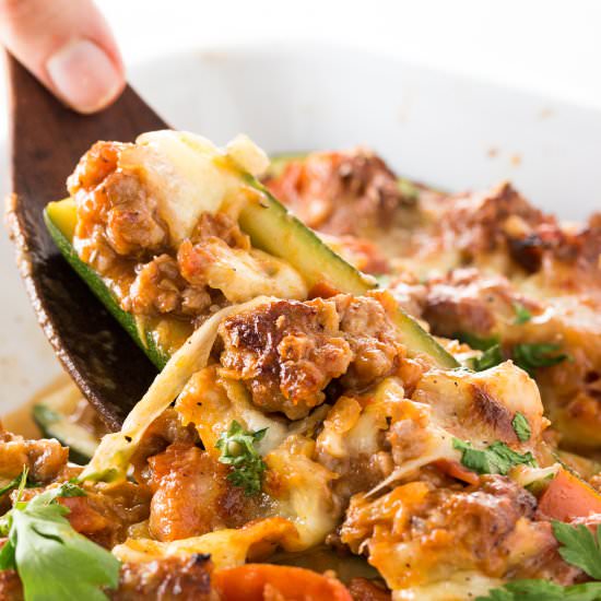 Italian Sausage Zucchini Boats
