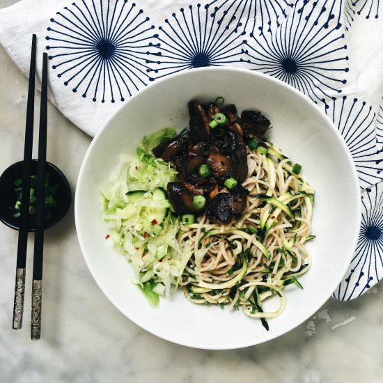 Sticky Miso’shrooms, Sesame Noodles