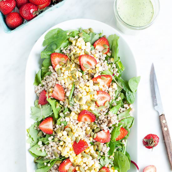 Strawberry Salad + Pesto Dressing