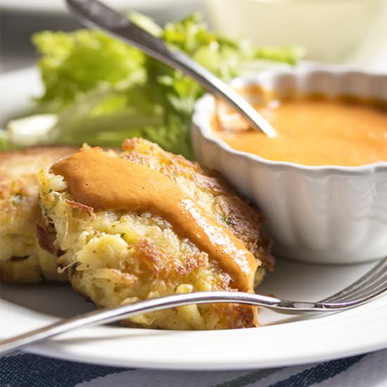 Crab Cakes with Red Pepper Sauce