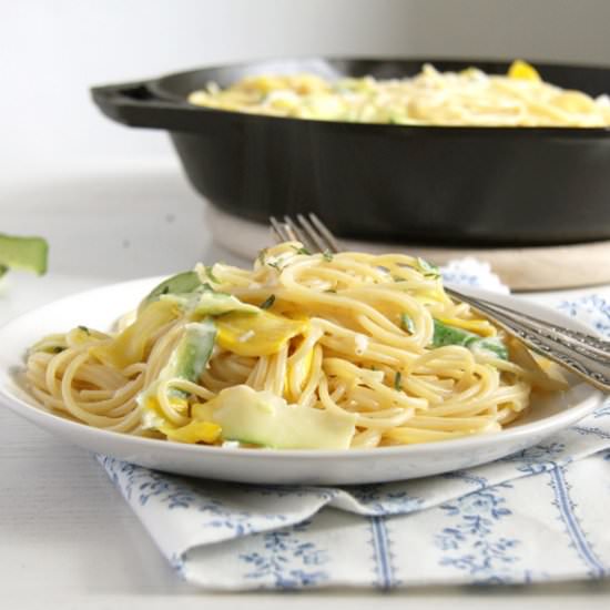 Spaghetti with Zucchini/Goat Cheese