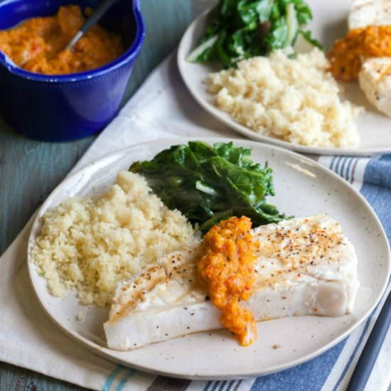 Halibut Steaks with Pepper Tapenade