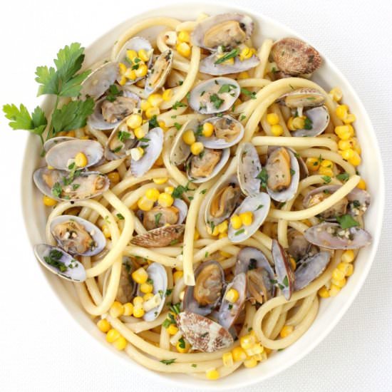 Spaghetti with Fresh Corn & Clams