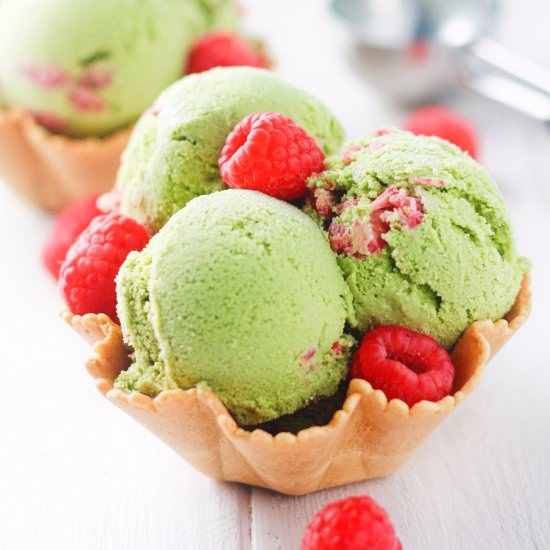 Raspberry Matcha No Churn Ice Cream