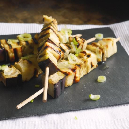 Aubergine Halloumi Skewers