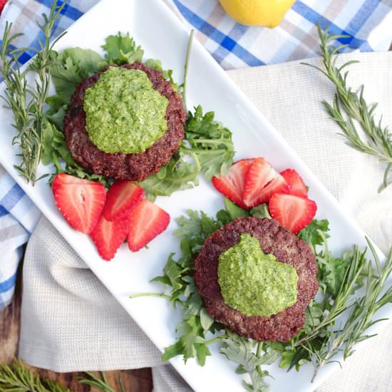Lamb Burgers with Pesto Sauce
