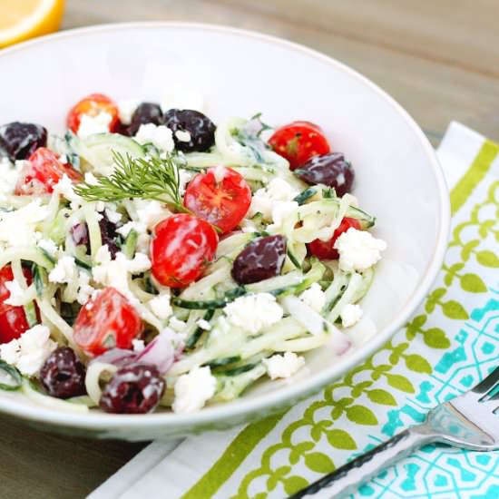 Spiralized Greek Cucumber Salad