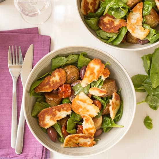 Hot Halloumi and Roast Potato Salad