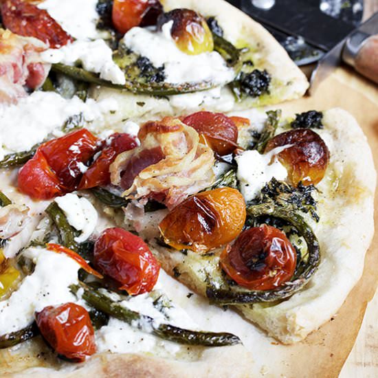 Garlic Scape and Burrata Pizza