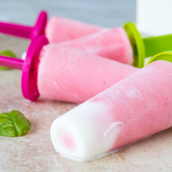 Strawberry Basil Yogurt Popsicles