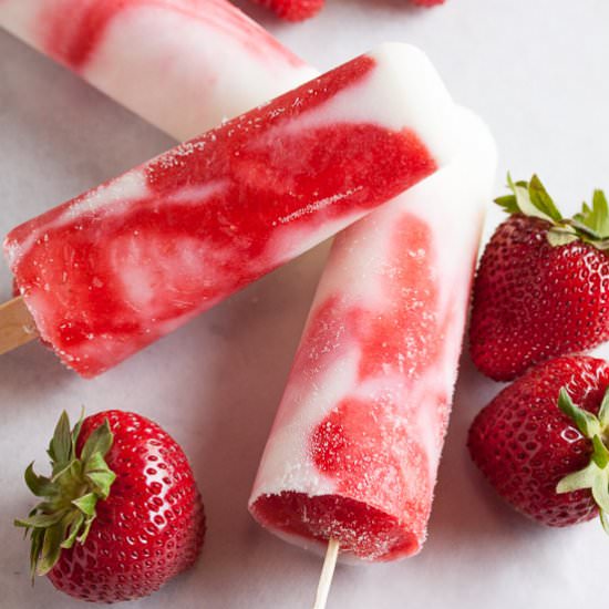 Strawberry Vanilla Yogurt Popsicles