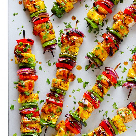 Rainbow Hawaiian Chicken Kabobs