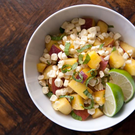 Sweet Corn, Peach & Basil Salad