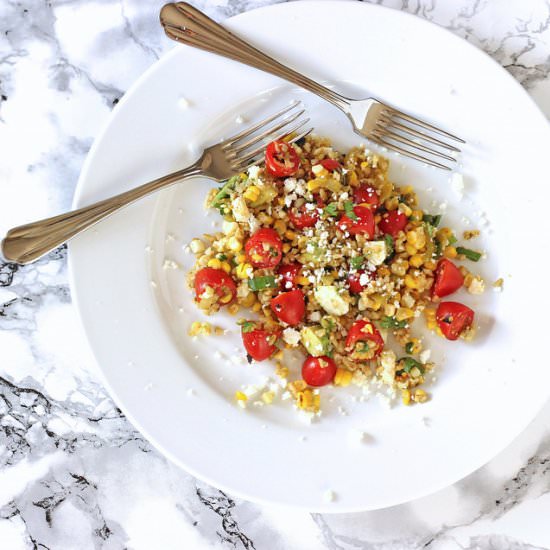 Grilled Corn Tomato & Freekeh Salad