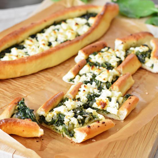 Turkish Pide with spinach and feta