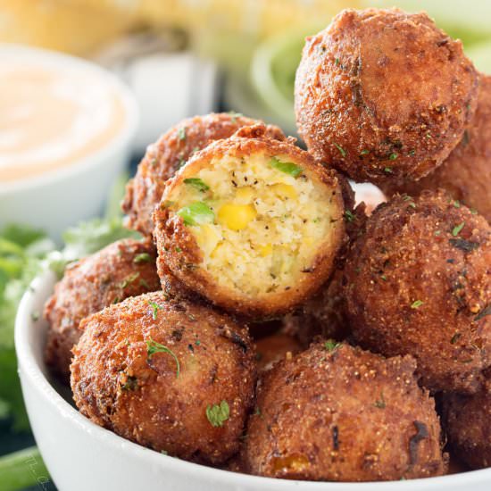 Corn Fritters with Honey Sriracha
