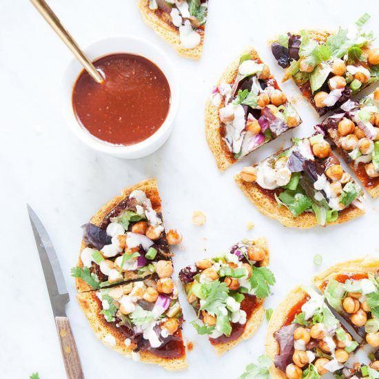 Barbecue Chickpea Socca Salad Pizza