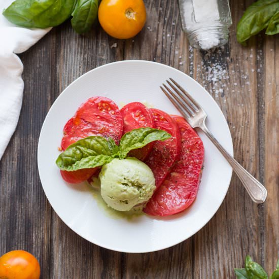 Tomato Salad with Basil Ice Cream