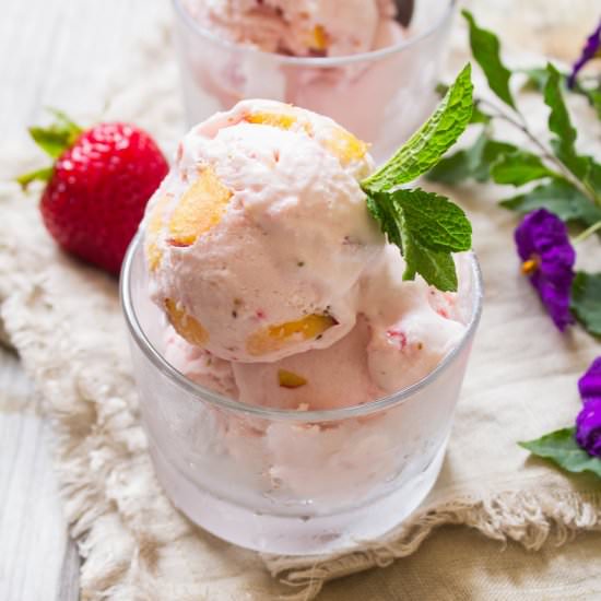 No Churn Strawberry Peach Ice Cream