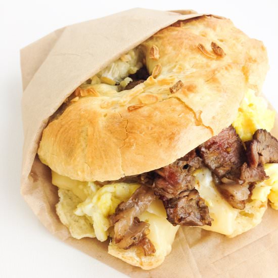 Steak, Egg, and Cheese Bagels