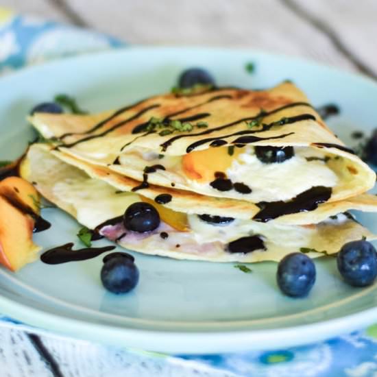 Peach Blueberry Burrata Quesadilla