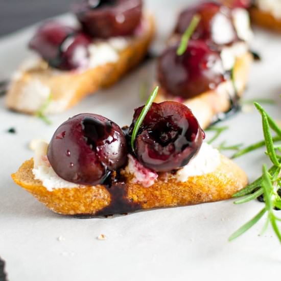 Roasted Cherry Goat Cheese Crostini
