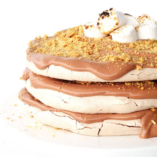 Smores Chocolate Meringue Cake