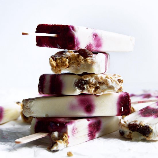 Vegan Berry Froyo Granola Popsicles