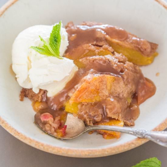 Cinnamon-Sugar Saucy Peach Cobbler
