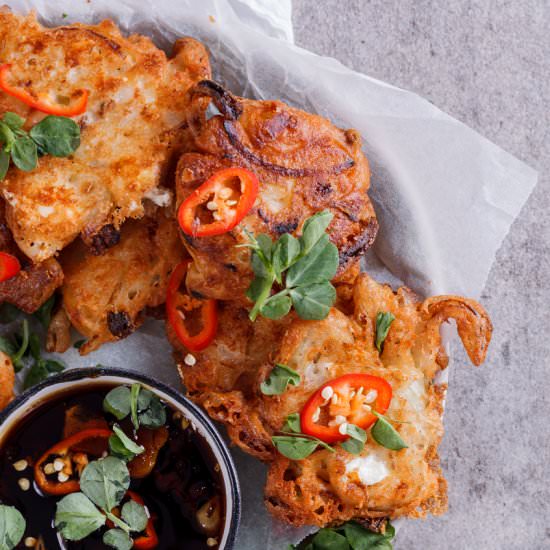 Onion and feta fritters