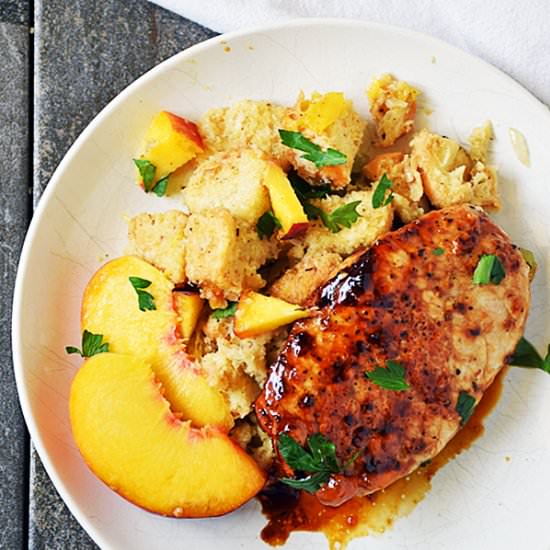 Peach Glazed Pork Chops & Stuffing