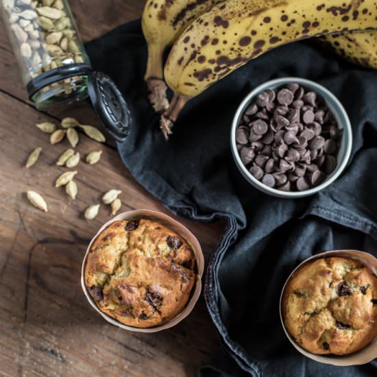 Chocolate Banana Cardamom Muffins