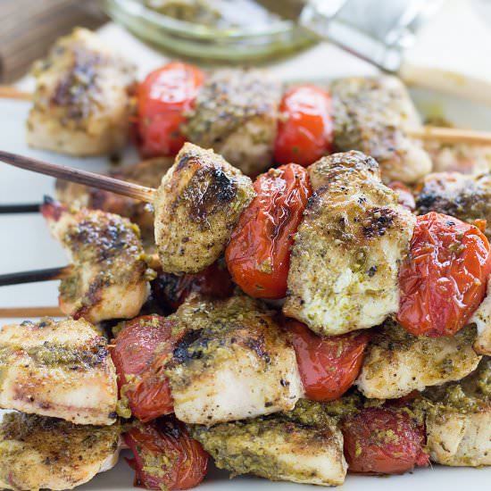 Greek Chicken Skewers with Pesto