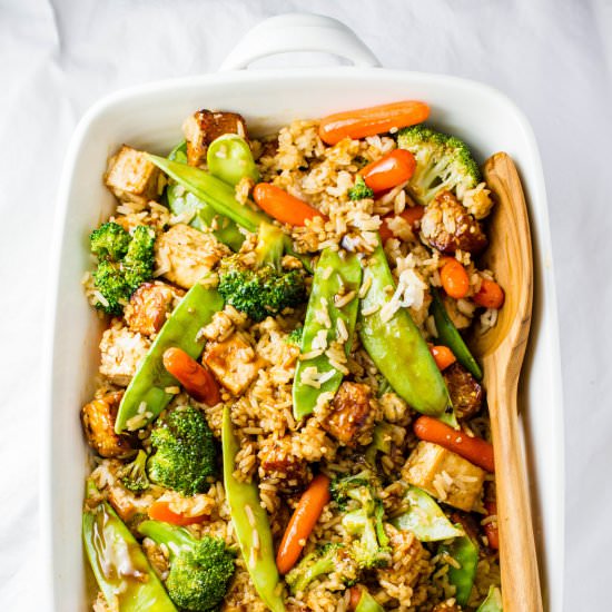 teriyaki tofu-tempeh casserole