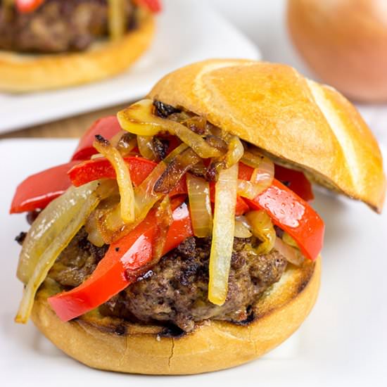 Smoky Pepper and Onion Cheeseburger