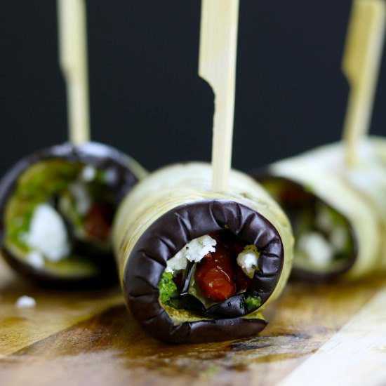 Aubergine Rolls with Feta & Tomato
