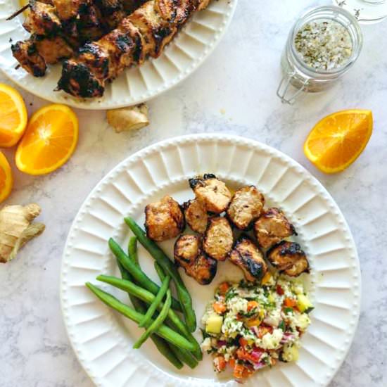 Orange Ginger Pork Kebabs