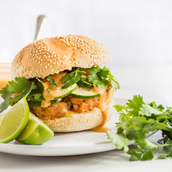 Salmon Burgers with Pickled Cukes