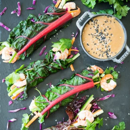 Thai Chard Shrimp Wraps + Peanut Sauce
