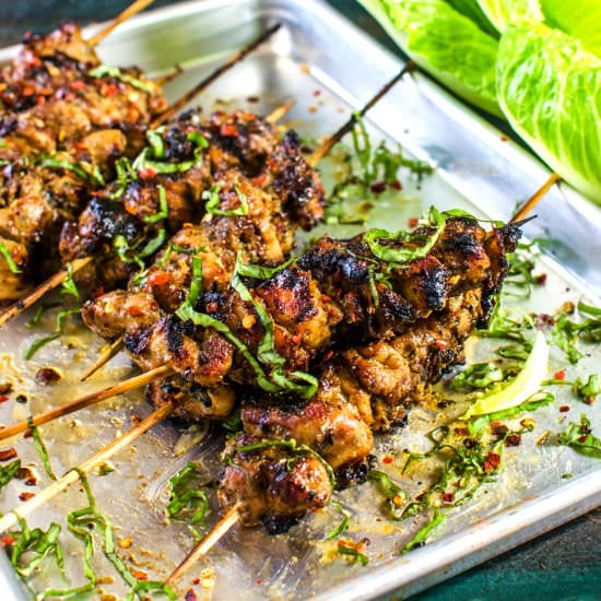 Spicy Thai Basil Chicken Kebabs